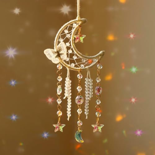 Artilady Traumfänger für Mädchen, weißer Schmetterling, Kleiner Mond, Traumfänger mit Kristallen, niedliche Raumdekoration für Teenager, Mädchen, Jungen, Boho, Schlafzimmer, Wand, Heimdekoration, von Artilady