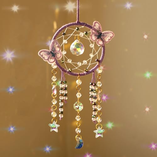 Artilady Traumfänger für Mädchen – Lila Schmetterling Kleine Traumfänger mit Kristallen Niedliche Raumdekoration für Teenager Mädchen Jungen Boho Schlafzimmer Wand Home Dekorationen Geburtstag von Artilady