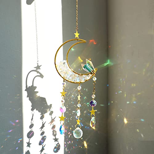 Opal Mond Kristall Sonnenfänger - Sonnenfänger Indoor Fenster Prisma Mond Mini Traumfänger Windspiele Kristalle und Heilsteine Sonnenfänger Regenbogen Maker Garten Baumschmuck Outdoor von Artilady