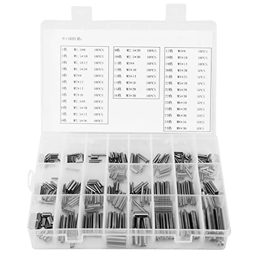 Artillery Hohl Federstifte,Spannhülsen,280 Stücke 304 Zylinderstift Kit,M1.5 M2 M2.5 M3 M4 M5 M6 M8 Edelstahl Elastische Unterstützung Sortiment Kit mit Aufbewahrungsbox von Artillery