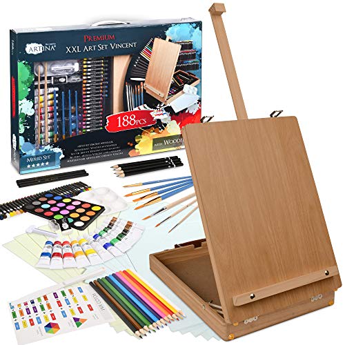 Artina 188tlg Malset Vincent mit Kofferstaffelei - XXL Malkoffer Set mit Acrylfarben, Ölkreide, Aquarelle, Pinselset uvm - Künstlerset mit Staffelei Koffer für Einsteiger & Hobbymaler Artina 188tlg Malset Vincent mit Kofferstaffelei - XXL Malkoffer Set mit Acrylfarben, Ölkreide, Aquarelle, Pinselset uvm - Künstlerset mit Staffelei Koffer für Einsteiger & Hobbymaler von Artina