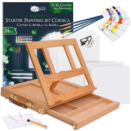Artina 25tlg Acryl Farben Set Malset Corsica inkl. Kofferstaffelei Colmar – Künstler-Set Keilrahmen 8 Acrylfarben Pinsel Malpalette Staffelei – Buchenholz Tischstaffelei mit Schublade Malutensilien Artina 25tlg Acryl Farben Set Malset Corsica inkl. Kofferstaffelei Colmar – Künstler-Set Keilrahmen 8 Acrylfarben Pinsel Malpalette Staffelei – Buchenholz Tischstaffelei mit Schublade Malutensilien von Artina