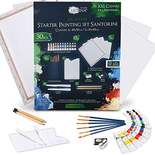 Artina 30tlg Keilrahmen & Acrylfarben Set Santorini – Malset Acryl Keilrahmen 40x50cm & 30x40cm, 12x 12ml Acrylfarbe, Pinselset & uvm – XXL Mal Set & Zeichenset für Einsteiger & Hobbykünstler Artina 30tlg Keilrahmen & Acrylfarben Set Santorini – Malset Acryl Keilrahmen 40x50cm & 30x40cm, 12x 12ml Acrylfarbe, Pinselset & uvm – XXL Mal Set & Zeichenset für Einsteiger & Hobbykünstler von Artina