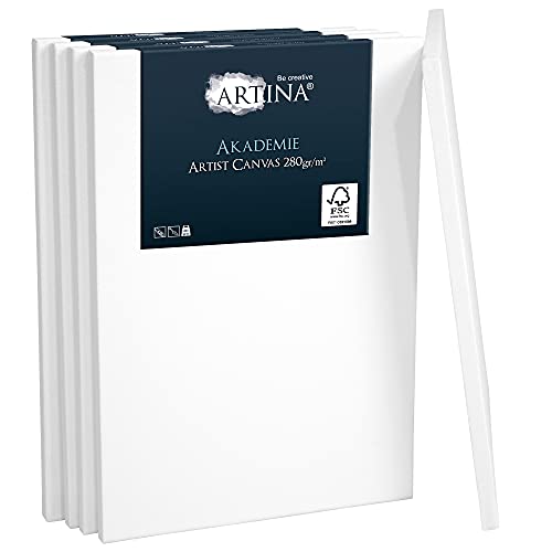 Artina FSC® Keilrahmen 5er Set Akademie 40x50 cm – Leinwand Set Maltuch aus 100% Baumwolle Leinwände 280 g/m² - Keilrahmenset Leinwand zum Bemalen für Acryl-, Aquarell-, Ölfarbe UVM von Artina