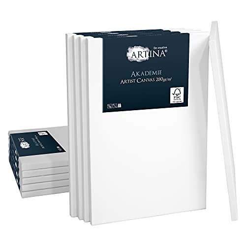 Artina FSC® Keilrahmen 10er Set Akademie 20x30 cm – Leinwand Set Maltuch aus 100% Baumwolle Leinwände 280 g/m² - Keilrahmenset Leinwand zum Bemalen für Acryl-, Aquarell-, Ölfarbe uvm von Artina