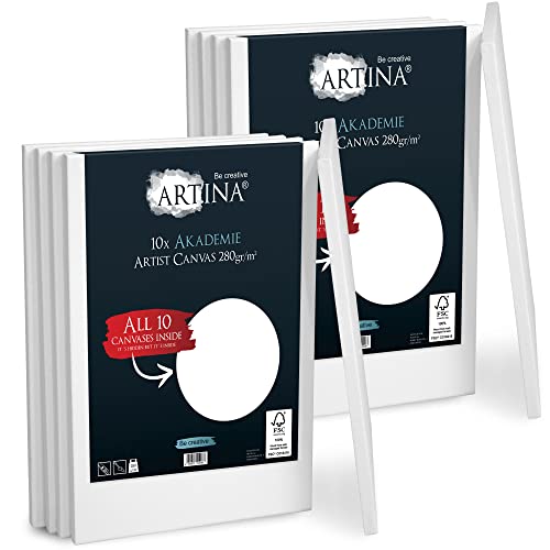 Artina FSC® Keilrahmen 10er Set Akademie 40x60 cm – Leinwand Set Maltuch aus 100% Baumwolle Leinwände 280 g/m² - Keilrahmenset Leinwand zum Bemalen für Acryl-, Aquarell-, Ölfarbe UVM von Artina