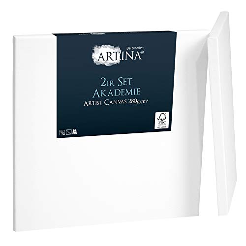 Artina FSC Keilrahmen 2er Set Akademie 40x40 cm – Leinwand Set Maltuch aus 100% Baumwolle Leinwände 280 g/m² - Keilrahmenset Leinwand zum Bemalen für Acryl-, Aquarell-, Ölfarbe uvm von Artina