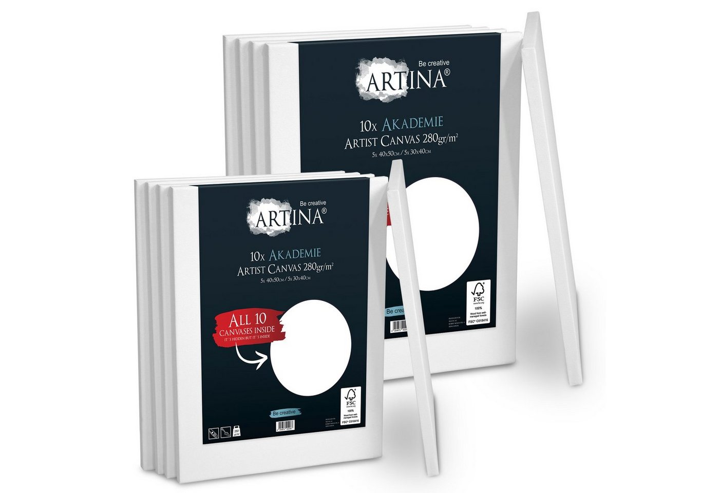 Artina Leinwand Akademie, Keilrahmen 10er Set 40x50cm & 30x40cm von Artina