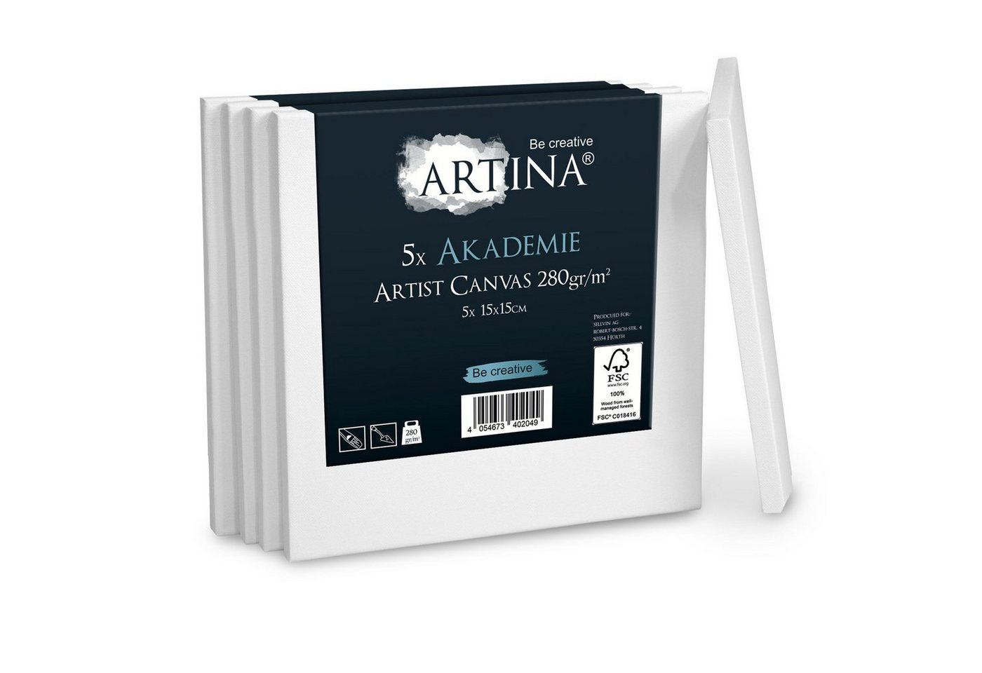 Artina Leinwand Akademie, Keilrahmen 5er Set 15x15cm von Artina