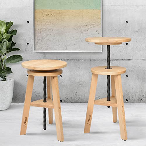 Artina Malhocker Arles Ø 30 cm Sitzfläche Drehhocker Holz höhenverstellbar 48-66cm - Künstlerhocker rund 360 Grad drehbar & belastbar, Buchen-Holz, Künstlerdrehstuhl & Werkstatthocker von Artina