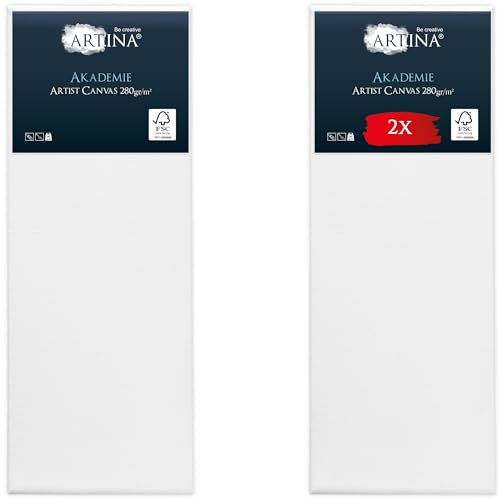 Keilrahmen Leinwand zum Bemalen 30x80 cm – Artina FSC® 2er Set bespannte Keilrahmen Leinwände zum malen für Acrylfarben Canvas 100% Baumwolle – Acryl Leinwand Rahmen von Artina