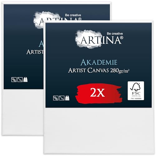 Keilrahmen Leinwand zum Bemalen 50x60 cm – Artina FSC® 2er Set bespannte Keilrahmen Leinwände zum malen für Acrylfarben Canvas 100% Baumwolle – Acryl Leinwand Rahmen von Artina