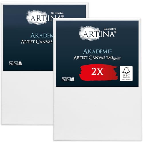 Keilrahmen Leinwand zum Bemalen 50x70 cm – Artina FSC® 2er Set bespannte Keilrahmen Leinwände zum malen für Acrylfarben Canvas 100% Baumwolle – Acryl Leinwand Rahmen von Artina