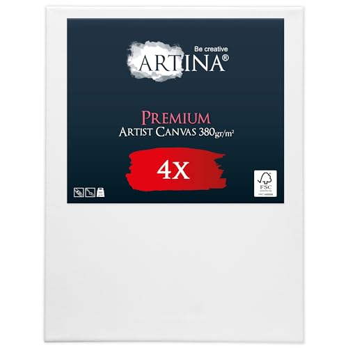 Keilrahmen Leinwand zum Bemalen 60x80 cm – Artina Premium 4er Set FSC® bespannte Keilrahmen Leinwände zum malen für Acrylfarben Canvas 100% Baumwolle – Acryl Leinwand Rahmen von Artina