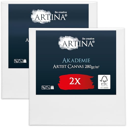 Keilrahmen Leinwand zum Bemalen 70x70 cm – Artina FSC® 2er Set bespannte Keilrahmen Leinwände zum malen für Acrylfarben Canvas 100% Baumwolle – Acryl Leinwand Rahmen von Artina
