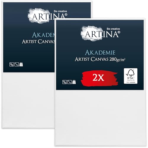 Keilrahmen Leinwand zum Bemalen 90x130 cm – Artina FSC® 2er Set bespannte Keilrahmen Leinwände zum malen für Acrylfarben Canvas 100% Baumwolle – Acryl Leinwand Rahmen von Artina