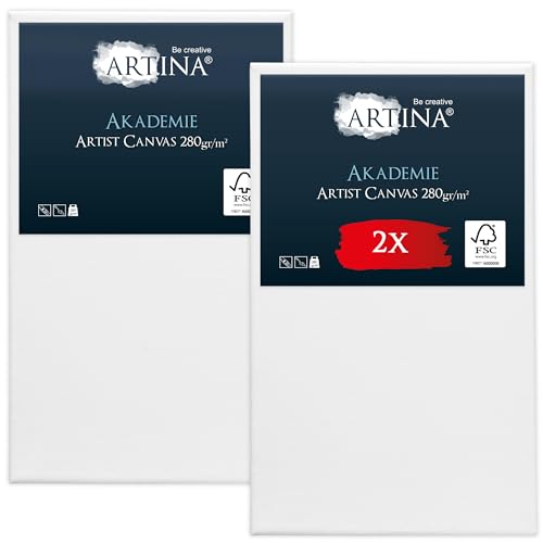 Keilrahmen Leinwand zum Bemalen 90x150 cm – Artina FSC® 2er Set bespannte Keilrahmen Leinwände zum malen für Acrylfarben Canvas 100% Baumwolle – Acryl Leinwand Rahmen von Artina