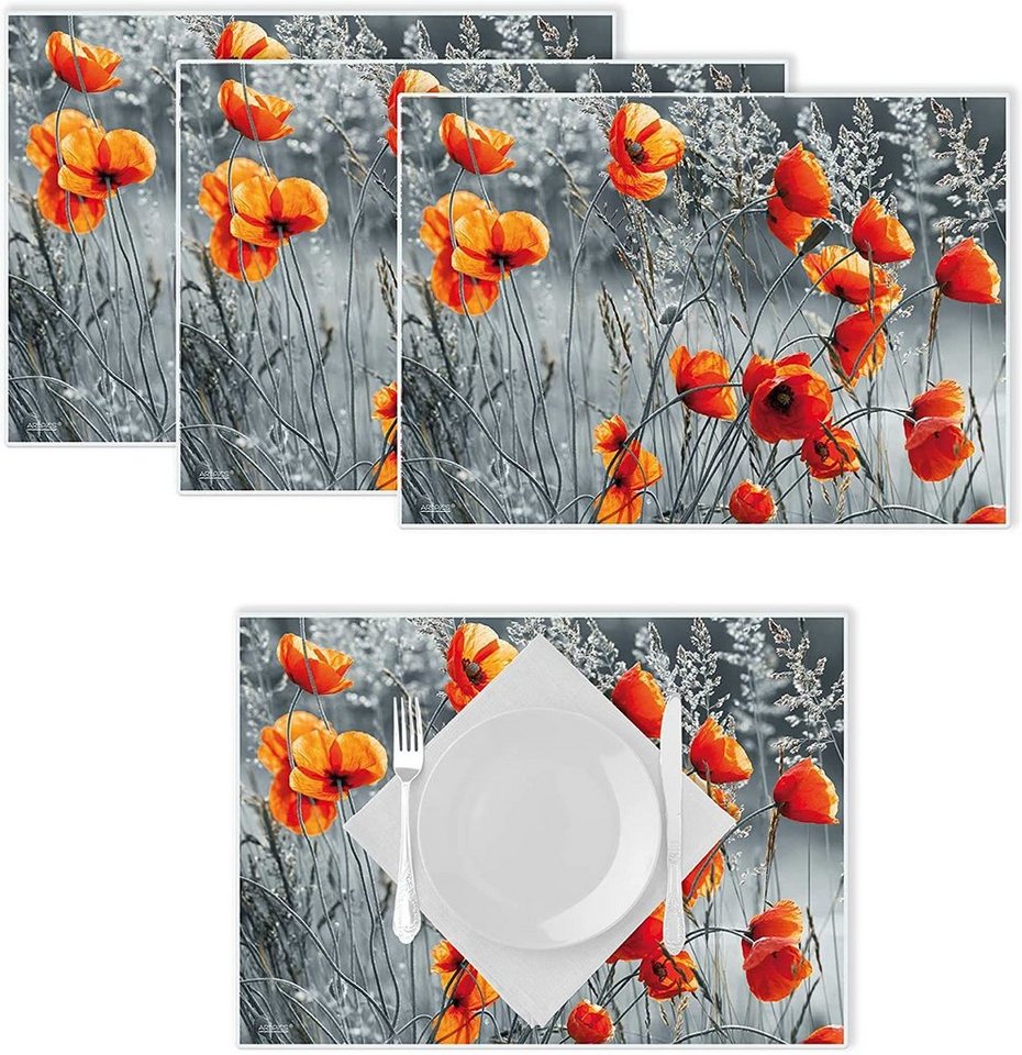 Platzset, Artipics Tischset Red Poppies Abwaschbar 4 STK je 42 x 30 cm, Artipics Tischkunst, (4-St) von Artipics Tischkunst