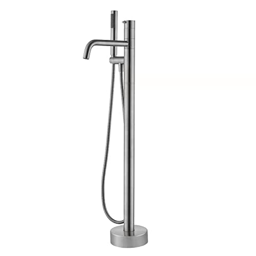 Artiqua Freistehende Badewanne Wasserhahn Bodenmontage Wannenfüller Gebürstetes Nickel Messing Einhand-Badezimmer-Armaturen mit Handbrause von Artiqua