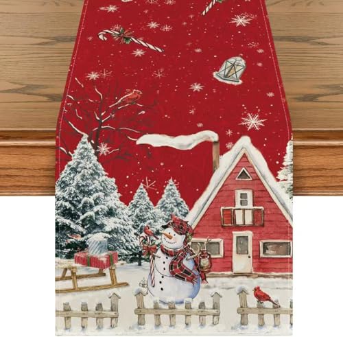 Rot Weihnachten Tischläufer Schneeflocke Schneemann Tischdecke Tischläufer Winterlich,Saisonnal Winter Küche Tisch Dekoration Drinnen Urlaub Party Dekor 33x183cm Rot Weihnachten Tischläufer Schneeflocke Schneemann Tischdecke Tischläufer Winterlich,Saisonnal Winter Küche Tisch Dekoration Drinnen Urlaub Party Dekor 33x183cm von Artiqueva