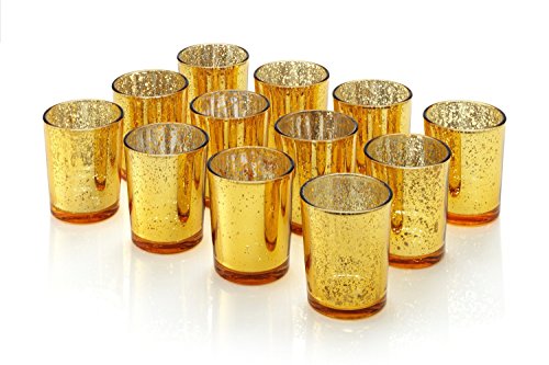 Artis Mercury Glas Votive Kerze Teelichthalter 2.75 "H Set von 12 Speckled Gold für Hochzeiten, Parties und Home Décor von Artis