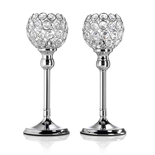 Auraglow Set von 2 Stumpenkerzenhaltern Teelichthalter Kerzenhalter mit Kristallverzierung für Teelichte/Votive, perfektes Herzstück für Esstisch, Hochzeiten und Partys Silber Auraglow Set von 2 Stumpenkerzenhaltern Teelichthalter Kerzenhalter mit Kristallverzierung für Teelichte/Votive, perfektes Herzstück für Esstisch, Hochzeiten und Partys Silber von Artis