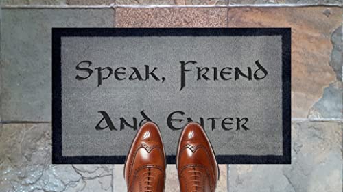 Artisan Kiss Waschbare Fußmatte "Speak Friend & Enter JRR Tolkien", Hobbit, Herr der Ringe, Elbisch, 70 x 40 cm, Hellgrau von Artisan Kiss