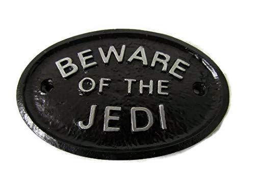 Wandschild mit Aufschrift "Beware of the Jedi", Gartenzaunschild, schwarz mit silbernem Schriftzug Wandschild mit Aufschrift "Beware of the Jedi", Gartenzaunschild, schwarz mit silbernem Schriftzug von Artisan