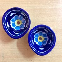 2 Stück Handgefertigte Bemalte Jaipur Blau Keramik Diya Dipak Deepak Diwali Laxmi Puja D1 Geben Schiff Frei von ArtisanCraftedJewelz