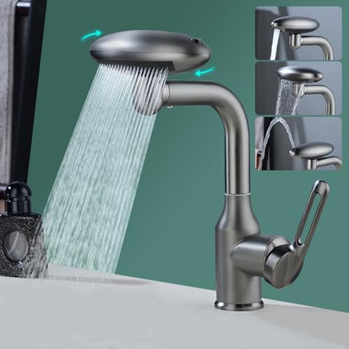 360° Drehbarer Waschtischbatterie, Wasserhahn mit vier Sprüharten, heiß und kalt Dual-Control Wasserbatterie, Waschtischarmatur für Badezimmer (Gunmetal grau) von Artisanal Habitat