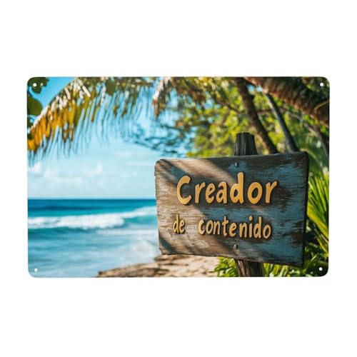 Blechschild, Strandschild Creador De Contenido Tropische Stimmung, Aus Metall, Wandkunst, Aufhängbares Türschild, Lustiges Kreatives Dekoratives Geschenk, 20x30cm von Artisanal Habitat