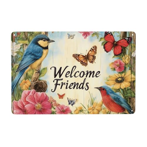 Retro Tin Sign, Schild Welcome Friends, Lustige Gartenschilder Wanddekoration, Gardening - Gift Idea For Garden Friends, 20×30 Cm von Artisanal Habitat