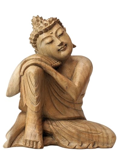 Artisanal Dekofigur Buddha Denker, Höhe 20 cm, Skulptur aus Naturholz von Artisanal