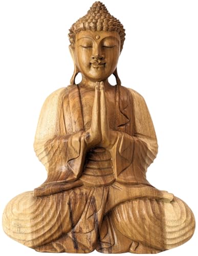 Artisanal Große Statue von Buddha sitzend aus Holz roh massiv handgeschnitzt H40 cm von Artisanal