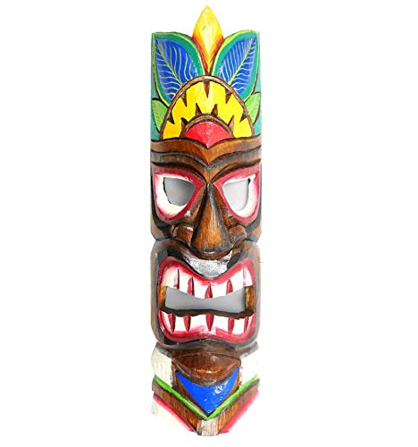 Artisanal handwerkliche Maske Tiki H50 cm Holz Farbiges Muster. Dekoration Hawaii Maori. von Coco Papaya
