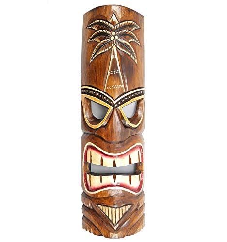 Maske Tiki H50 cm aus Holz, Motiv Kokos. Dekoration Tahiti Hawaii. von Coco Papaya