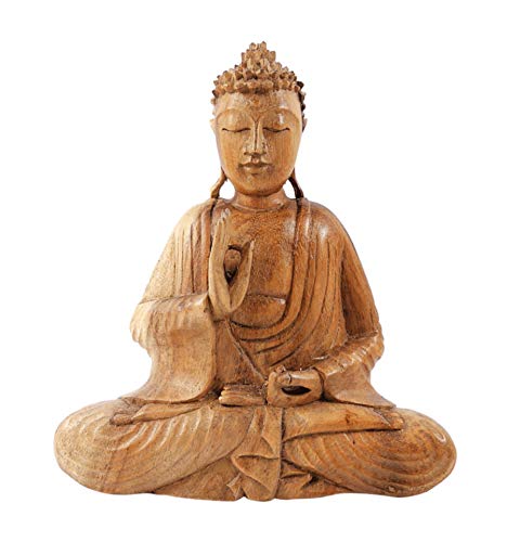 Statue Buddha sitzend aus Massivholz HANDGESCHNITZT H20 cm – mûdra der Bildung und der Argumentation von Artisanal