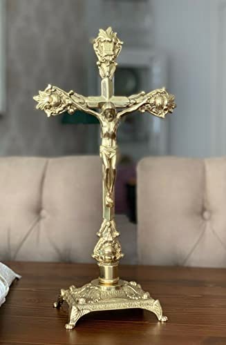 Artikelname Stehkreuz, MESSING Kruzifix Kreuz JESUS Christus ALTARFIX ANTIK ALTARKREUZ NEU Standkreuz Gold von artissimo