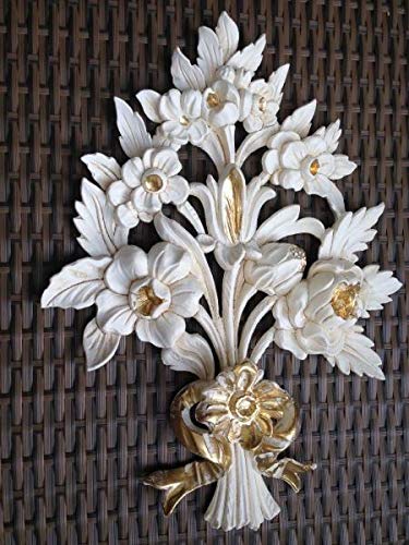 Artissimo Wanddeko Wandrelief Wandbehang Deko Weiß Gold Blumen C1530 38x28cm von artissimo