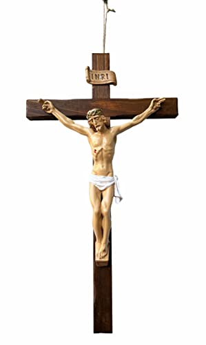 Artissimo Wandkreuz Kruzifix aus Holz mit Jesus Figur aus Kunststein Handbemahlt Silber Holzkreuz Kruzifix Jesus Christus Holzkreuz Jesus am Kreuz scc2 Holz (45 cm) von artissimo