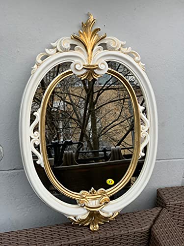 Wandspiegel Oval Weiß Gold Elfenbein Gold Barock Badspiegel Antik Ovaler Spiegel 60X39 Mirror Shabby von artissimo