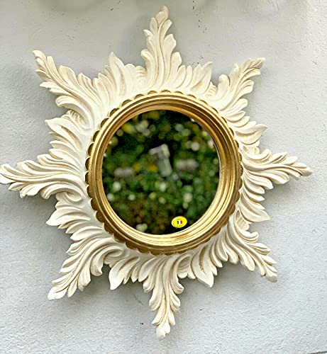 Wandspiegel Sonne Antik Weiß Gold Sonnenspiegel 50cm Barock Wohnzimmerspiegel Spiegel Rund Badspiegel Elfenbein Gold Flurspiegel Sun Mirror C495 von artissimo