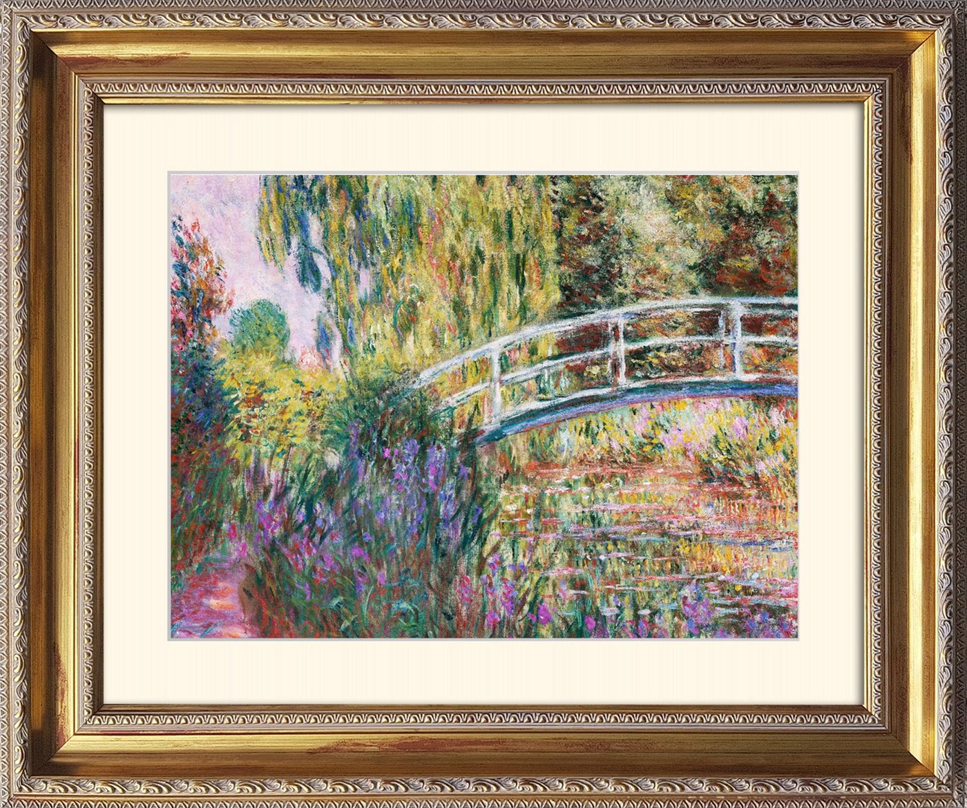 artissimo Bild mit Rahmen Monet Bild mit Barock-Rahmen / Poster gerahmt 63x53cm / Wandbild, Claude Monet: The Japanese Bridge Pond with Water von artissimo