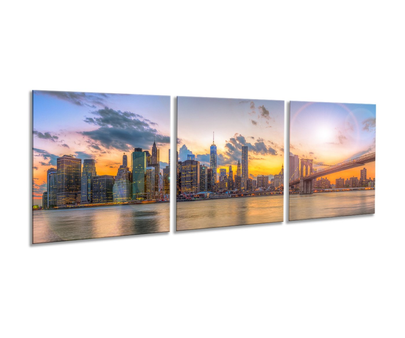 artissimo Glasbild mehrteiliges Glasbild 150x50cm Bild aus Glas 3-Teiler New York Skyline von artissimo