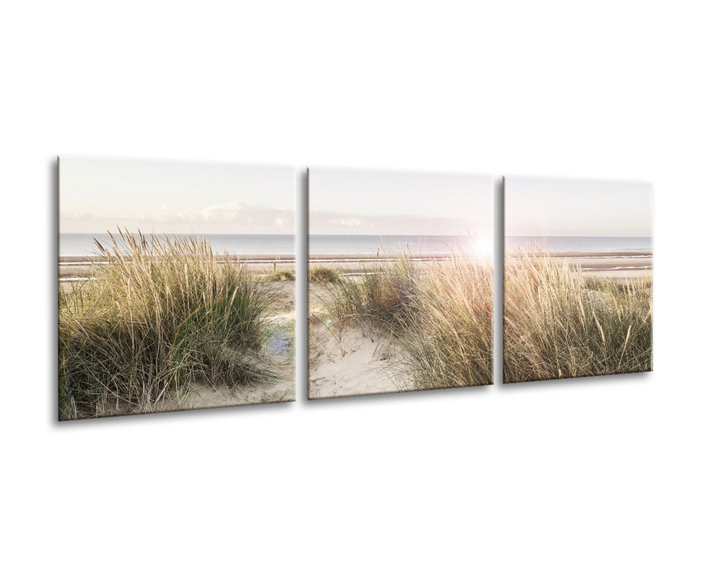 artissimo Glasbild mehrteiliges Glasbild 150x50cm Bild aus Glas 3-Teiler Strand und Meer von artissimo