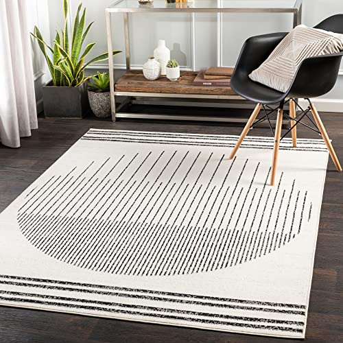 Surya Nairobi Teppich Schlafzimmer, Wohnzimmer, Esszimmer, Flur - Moderne Boho Teppich Geometrisches Muster - Weicher Skandinavisch Wohnzimmerteppich Schwarz, Grau, Anthrazit - 152x213cm Groß von Artistic Weavers