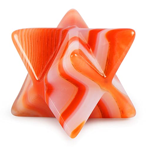 Artistone 2,5 cm roter Karneol Kristall Merkaba Stern geschnitzter Edelstein Schutz Heilige Meditation Energie Generator Chakra Heilkristalle Achtzackstern mit Geschenkbox von Artistone