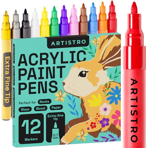 Artistro 12 Acryl Stifte Hohe Qualität, Zeichenset zum Bemalen von Steinen, Glas, Leinwand, Holz, Kunststoff, Stoff, Metall, Leder, Keramik - Extra Feine Spitze (0,7mm) Artistro 12 Acryl Stifte Hohe Qualität, Zeichenset zum Bemalen von Steinen, Glas, Leinwand, Holz, Kunststoff, Stoff, Metall, Leder, Keramik - Extra Feine Spitze (0,7mm) von Artistro