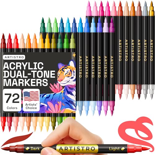ARTISTRO Farbmarker in 72 Farben, zweifarbige Acrylstifte mit 36 Pinsel-Markern mit Doppelspitze, für Steine und Kunstbedarf ARTISTRO Farbmarker in 72 Farben, zweifarbige Acrylstifte mit 36 Pinsel-Markern mit Doppelspitze, für Steine und Kunstbedarf von Artistro