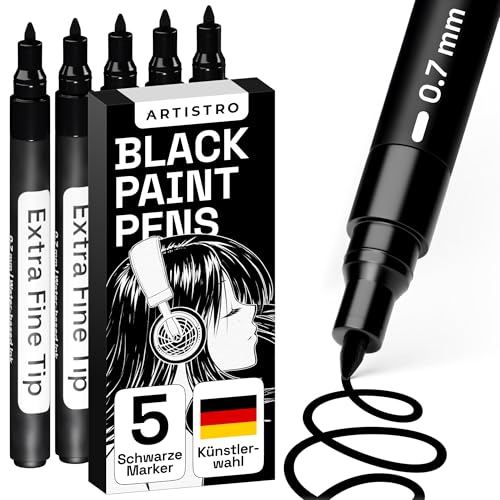 Artistro 5 Acrylstifte Schwarz, Zeichenstifte, Stifte für Steine, Felsmalerei, Keramik, Glas, Holz, Metall, Leinwand, DIY, 5-er Set Acrylfarbe Permanent Marker auf Wasserbasis mit Extra-Feiner Spitze Artistro 5 Acrylstifte Schwarz, Zeichenstifte, Stifte für Steine, Felsmalerei, Keramik, Glas, Holz, Metall, Leinwand, DIY, 5-er Set Acrylfarbe Permanent Marker auf Wasserbasis mit Extra-Feiner Spitze von Artistro